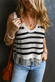 Beige Stripe Loose Knit Fringe Tank Top