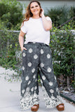 Black Plus Size Geometric Ethnic Print Drawstring Wide Leg Pants