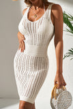 White Eyelet Crochet Sleeveless V Neck Beach Dress