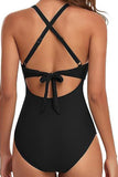 Monokini dos nu noir à découpes croisées bicolores