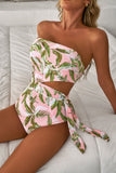 Maillot de bain une pièce dos nu asymétrique découpé rose tropical