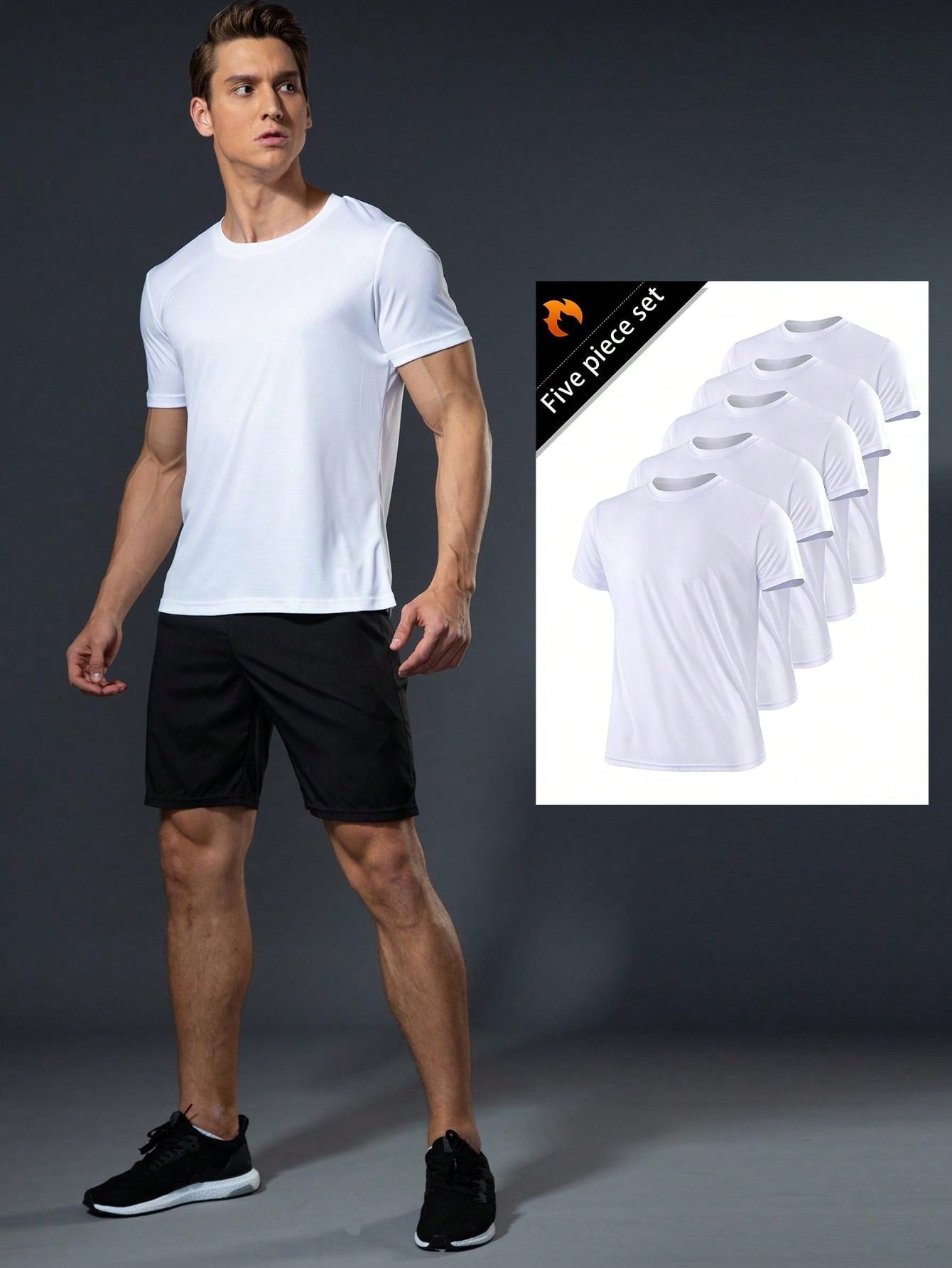 5Pcs/Set Boyfriend Style Men'S Sports T-Shirts, Running Quick-Dry Short Sleeve Tops, Loose Breathable Fitness Wear, Outdoor Athletic Clothes Gym Clothes Boyfriend Style Men Basic T Shirt