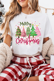 T-shirt ras du cou blanc à imprimé graphique « Joyeux Noël »