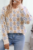 Pull ras du cou à motif floral abricot