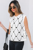 White Bow Pattern Buttoned Side Cropped Sweater Vest