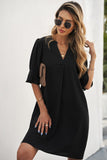 Black Ruffled Sleeve Shift Dress