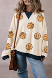 Sweat-shirt à paillettes blanches et bordures colorblock à motif graphique de basket-ball