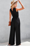 Black Deep V Pleated Crisscross Wide Leg Backless Jumpsuit