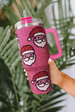 Tasse thermos de Noël avec motif Père Noël et diamants, rose et rouge, avec paille, 40 oz