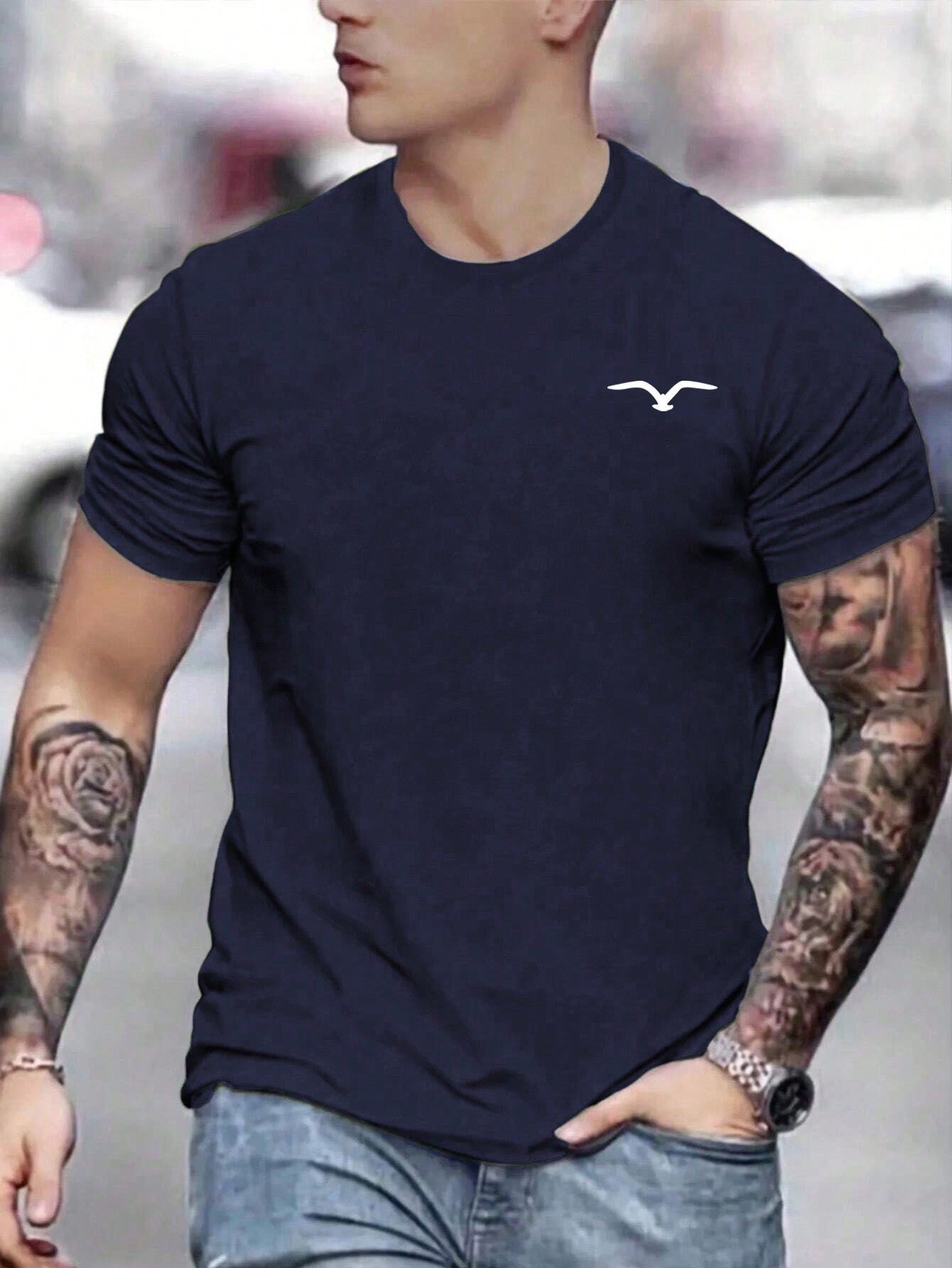 Men's Summer Casual T-Shirt with Bird Print