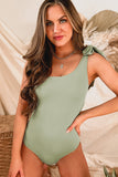 Laurel Green Knotted One Shoulder Hollow-out One-piece Swimsuit