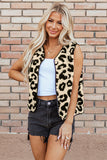 Black Leopard Print Sherpa Vest Coat