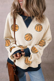 Sweat-shirt à paillettes blanches et bordures colorblock à motif graphique de basket-ball