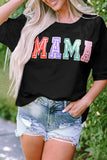 T-shirt ras du cou en chenille noire MAMA