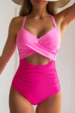 Monokini dos nu à découpes croisées bicolores rose