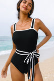 Maillot de bain une pièce à ceinture et bordures colorblock noires