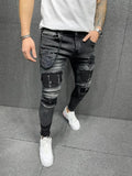 Men Ripped Skinny Jeans Biker High Quality Black Distressed Slim-Fit Pencil Pants Locomotive Zipper Denim Pants Hip Hop Trousers