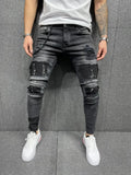 Jean skinny déchiré pour homme, pantalon crayon slim noir de haute qualité, pantalon en denim à fermeture éclair pour locomotive, pantalon hip-hop