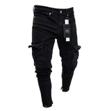 Pantalon en jean slim déchiré pour homme, pantalon de jogging slim avec poche pour jeune homme, pantalon extensible noir