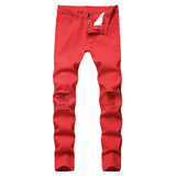 Pantalon en jean crayon longueur cheville pour homme, jean déchiré, délavé, fermeture éclair, trous, poches, slim, uni, High Street, vieilli