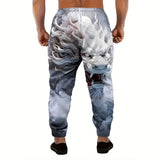 Men's Large Size Loose Pocket Draw Rope Sports Sweatpants Winter New Thick Warm Sweatpants Fashion Dragon Print Sweatpants