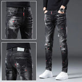 New Arrival Spring Autumn Denim Jeans for Men Slim Distressed Ripped Pants Paint Splatter Design Streetwear Luxury Slim Jeans