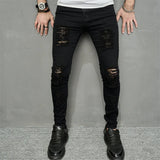 Men Jeans Ankle Length Hole Vintage Ripped Pencil Pants Denim Skinny Pockets Distressed Slim Moto Biker Solid Washed 2024