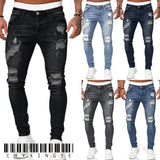 Mens Skinny Ripped jeans Slim scarification Blue Denim Pencil Pants Street hip-hop denim trousers fashion cowboy clothing men