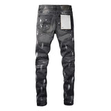 Streetwear Men's Purples Jeans Gray-black Ripped Jeans Men High Street Personality Trend Denim Straight Leg Pants