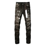 High Street Do Old Purples Ripped Jeans Retro Personality Rap Hip Hop Style Denim Straight Leg Trousers Men's Jeans