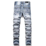 2025 New Punk Men Black Blue Letter Embroidery Jeans Streetwear Holes Ripped Denim Pants Mens Hip Hop Slim Jean Hombre Trousers