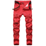 2025 Nouveaux Jeans Décontractés Pour Hommes Tendance Rouge Hip Hop Trous Slim Denim Pantalons Déchirés Pantalons Polyvalents Extensibles Pantalons Déchirés Homme