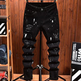 Fashion Trendy Slim Denim Jeans Men Distressed Ripped Holes Patches Spring Autumn Casual Design Korean Luxury Clothing Trousers