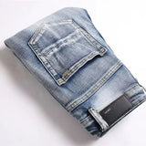 2025 Nouveau Punk Hommes Noir Bleu Lettre Broderie Jeans Streetwear Trous Déchiré Denim Pantalon Hommes Hip Hop Slim Jean Hombre Pantalon