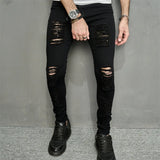 Men Jeans Ankle Length Hole Vintage Ripped Pencil Pants Denim Skinny Pockets Distressed Slim Moto Biker Solid Washed 2024