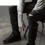 Denim Pencil Ankle Length Pants Men Jean Ripped Washed Zipper Fly Hole Jeans Skinny Solid Pockets High Street Distressed