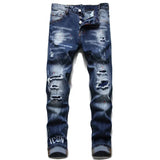 2025 Hommes Skinny Jeans Marque De Luxe Bleu Clair Trous Pantalons Longs Hommes Stretch Slim Pantalons Qualité Déchiré Jeans Hommes Vêtements