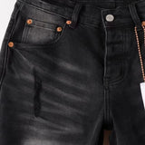 Europe American Vintage Do Old Purples Jeans Men's Classic Black Knee Ripped Skinny Denim Trousers Trend New Straight Leg Pants