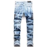 Jeans pour hommes de haute qualité déchiré brodé lettre étoile mode élastique coupe ajustée pieds marque rue moto pantalon hommes Jean