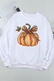 Beige Leopard Bowknot Pumpkin Graphic Crewneck Sweatshirt