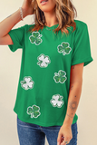 T-shirt vert vif à motif trèfle à paillettes de la Saint-Patrick