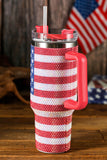 Gobelet thermos avec poignée et imprimé drapeau américain en strass rouge de 40 oz