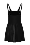 Black Side Tied Waist Square Neck Adjustable Straps A-line One Piece Swim Dress