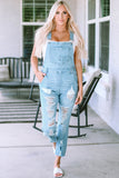 Sky Blue Constructed Bib Pocket Distressed Denim Overalls