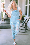 Sky Blue Constructed Bib Pocket Distressed Denim Overalls