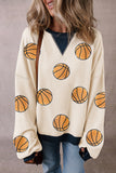 Sweat-shirt à paillettes blanches et bordures colorblock à motif graphique de basket-ball