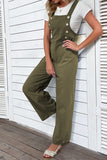 Jungle Green Solid Color Buttoned Straight Leg Overall