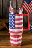 Gobelet thermos avec poignée et imprimé drapeau américain en strass rouge de 40 oz