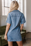 Robe courte en jean à manches courtes et poches plaquées Beau Blue