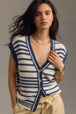 Blue Stripe Loose Buttoned V Neck Sweater Vest